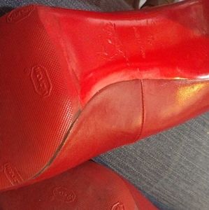 Christian Louboutin Red/Beige Mesh and Leather Fishnet Ankle Boots